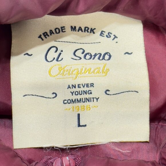 Ci Sono Womens Quilted Puffer Jacket Burgundy Full-Zip Long Sleeve Size Large - Picture 7 of 8